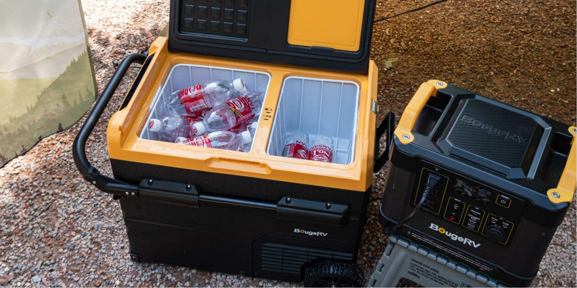 BougeRV’s 12V fridge with BougeRV’s portable power station to keep your food cold without power