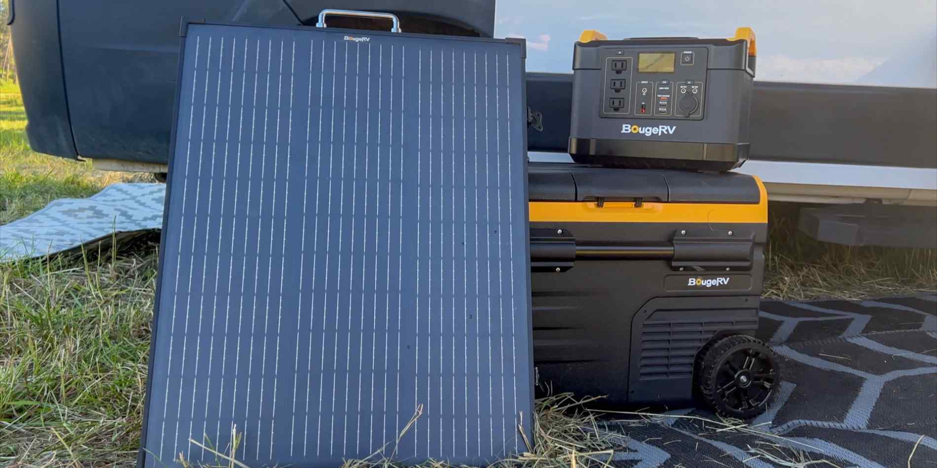 BougeRV’s waterproof portable solar panels, portable power station, and portable fridge
