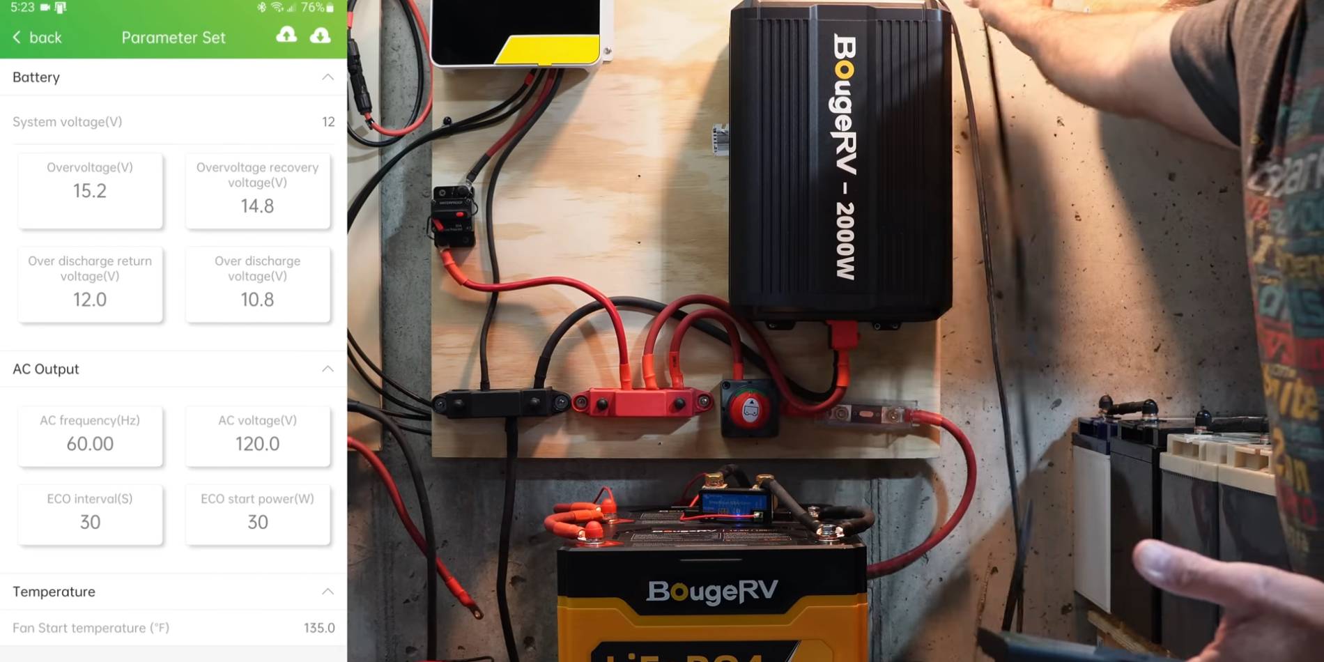 Installing BougeRV’s 2000W inverter, LiFeP04 battery, and MPPT charge controller on a wood plate