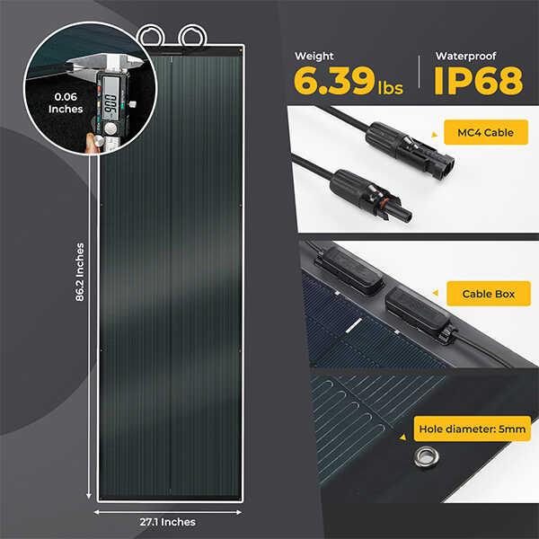 Yuma 200W CIGS Thin-film Flexible Solar Panel with Pre-Punched Holes