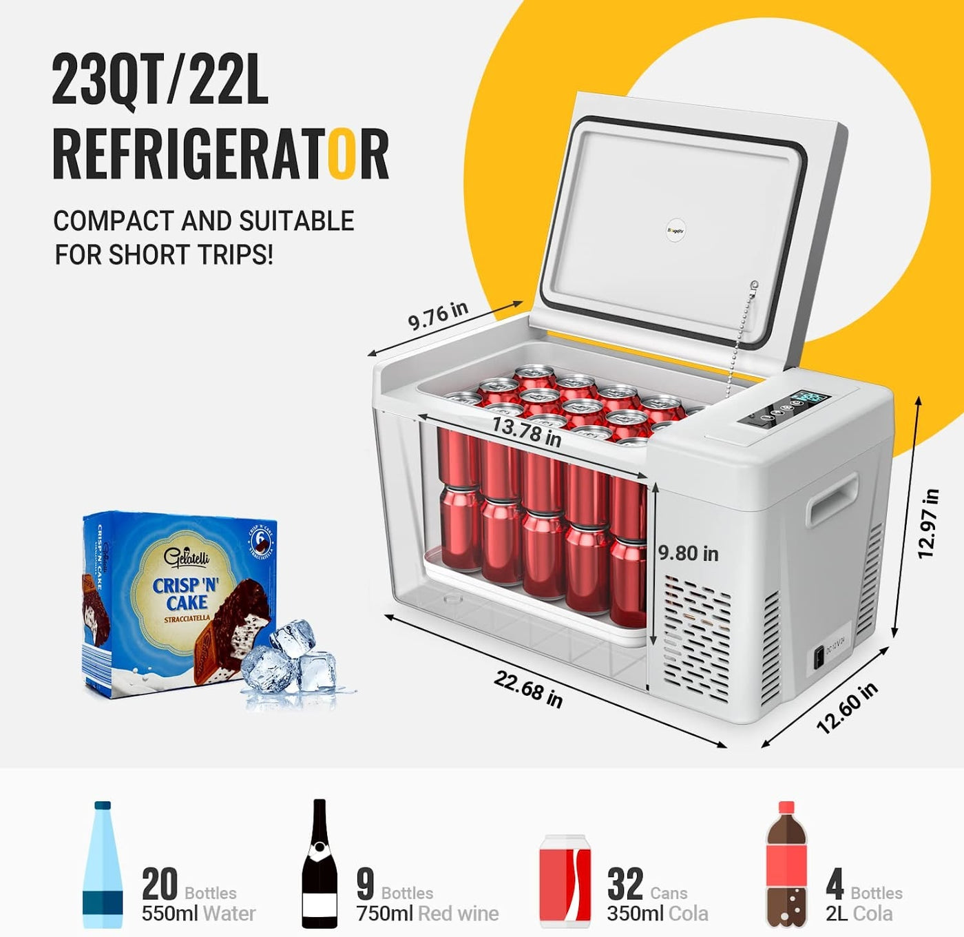 BougeRV 12V 23 Quart Portable Fridge For Travel